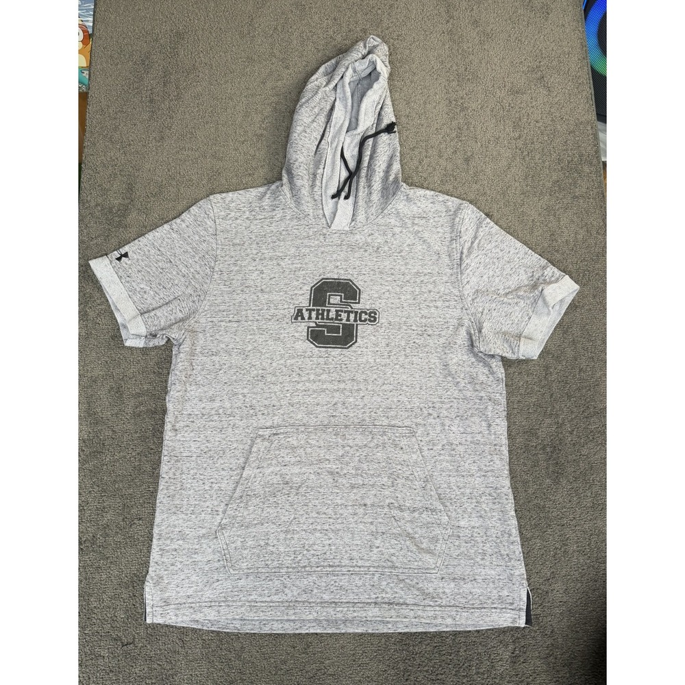 Under Armour Mens Short Sleeve Hoodie Gray Athletics Graphic Pullover Large